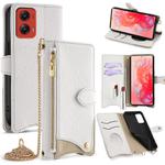 For Motorola Moto G Stylus 5G 2024 Crossbody Chain Fishtail Litchi Leather Phone Case(White)