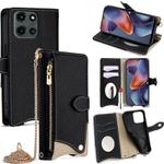 For Motorola Moto G 2025 Crossbody Chain Fishtail Litchi Leather Phone Case(Black)