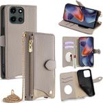For Motorola Moto G 2025 Crossbody Chain Fishtail Litchi Leather Phone Case(Grey)
