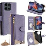 For Motorola Moto G 2025 Crossbody Chain Fishtail Litchi Leather Phone Case(Purple)