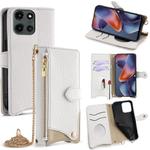 For Motorola Moto G 2025 Crossbody Chain Fishtail Litchi Leather Phone Case(White)