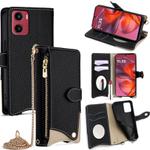 For Motorola Moto G05 Crossbody Chain Fishtail Litchi Leather Phone Case(Black)