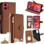For Motorola Moto G05 Crossbody Chain Fishtail Litchi Leather Phone Case(Brown)
