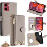 For Motorola Moto G05 Crossbody Chain Fishtail Litchi Leather Phone Case(Grey)