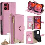 For Motorola Moto G05 Crossbody Chain Fishtail Litchi Leather Phone Case(Pink)