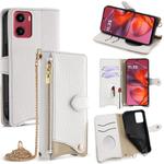 For Motorola Moto G05 Crossbody Chain Fishtail Litchi Leather Phone Case(White)