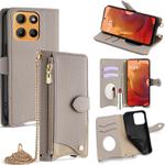 For Motorola Moto G15 / G15 Power Crossbody Chain Fishtail Litchi Leather Phone Case(Grey)