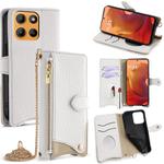 For Motorola Moto G15 / G15 Power Crossbody Chain Fishtail Litchi Leather Phone Case(White)
