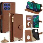 For Motorola Moto G Stylus 5G 2025 Crossbody Chain Fishtail Litchi Leather Phone Case(Brown)