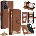 For OPPO Reno12 Global Crossbody Chain Fishtail Litchi Leather Phone Case(Brown)