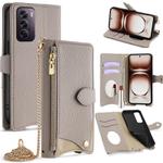 For OPPO Reno12 Global Crossbody Chain Fishtail Litchi Leather Phone Case(Grey)