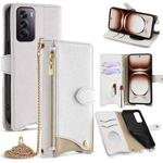For OPPO Reno12 Global Crossbody Chain Fishtail Litchi Leather Phone Case(White)