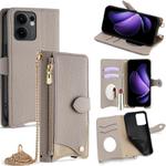 For OPPO Reno13 F 4G / 5G Crossbody Chain Fishtail Litchi Leather Phone Case(Grey)