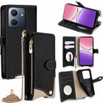 For OPPO A5x 5G / A3 4G / 5G / A3x 4G / 5G Crossbody Chain Fishtail Litchi Leather Phone Case(Black)