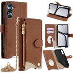 For Realme C65 Crossbody Chain Fishtail Litchi Leather Phone Case(Brown)