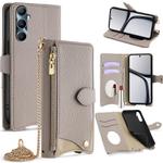For Realme C65 Crossbody Chain Fishtail Litchi Leather Phone Case(Grey)