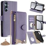 For Realme C65 Crossbody Chain Fishtail Litchi Leather Phone Case(Purple)