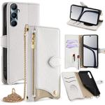 For Realme C65 Crossbody Chain Fishtail Litchi Leather Phone Case(White)