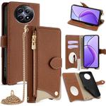For Realme 12 / 13 / Narzo 70x Crossbody Chain Fishtail Litchi Leather Phone Case(Brown)