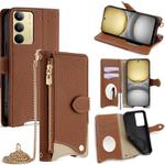For Realme C75 / Realme 14x Global Crossbody Chain Fishtail Litchi Leather Phone Case(Brown)