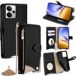 For Realme 14 Crossbody Chain Fishtail Litchi Leather Phone Case(Black)