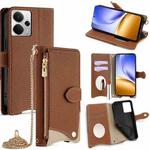 For Realme 14 Crossbody Chain Fishtail Litchi Leather Phone Case(Brown)