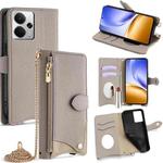 For Realme 14 Crossbody Chain Fishtail Litchi Leather Phone Case(Grey)