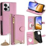 For Realme 14 Crossbody Chain Fishtail Litchi Leather Phone Case(Pink)