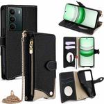 For Realme C71 4G Crossbody Chain Fishtail Litchi Leather Phone Case(Black)