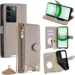 For Realme C71 4G Crossbody Chain Fishtail Litchi Leather Phone Case(Grey)