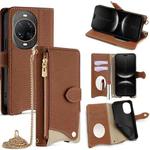 For Huawei nova 14 Ultra Crossbody Chain Fishtail Litchi Leather Phone Case(Brown)