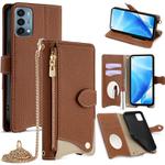 For OnePlus Nord N200 5G Crossbody Chain Fishtail Litchi Leather Phone Case(Brown)