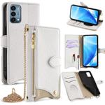 For OnePlus Nord N200 5G Crossbody Chain Fishtail Litchi Leather Phone Case(White)