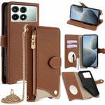 For Redmi K70E / Xiaomi Poco X6 Pro Crossbody Chain Fishtail Litchi Leather Phone Case(Brown)