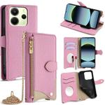 For Redmi Note 14 4G 163.25mm Crossbody Chain Fishtail Litchi Leather Phone Case(Pink)