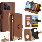 For Redmi Note 14 4G 164.84mm Crossbody Chain Fishtail Litchi Leather Phone Case(Brown)