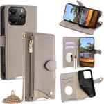 For Redmi Note 14 4G 164.84mm Crossbody Chain Fishtail Litchi Leather Phone Case(Grey)