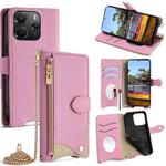 For Redmi Note 14 4G 164.84mm Crossbody Chain Fishtail Litchi Leather Phone Case(Pink)