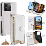 For Redmi Note 14 4G 164.84mm Crossbody Chain Fishtail Litchi Leather Phone Case(White)