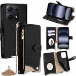 For Redmi Note 14S 4G Crossbody Chain Fishtail Litchi Leather Phone Case(Black)