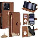 For Redmi Note 14S 4G Crossbody Chain Fishtail Litchi Leather Phone Case(Brown)