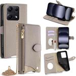 For Redmi Note 14S 4G Crossbody Chain Fishtail Litchi Leather Phone Case(Grey)