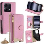 For Redmi Note 14S 4G Crossbody Chain Fishtail Litchi Leather Phone Case(Pink)