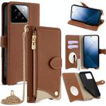 For Xiaomi 14 Crossbody Chain Fishtail Litchi Leather Phone Case(Brown)