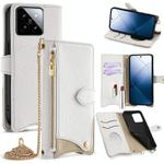 For Xiaomi 14 Crossbody Chain Fishtail Litchi Leather Phone Case(White)