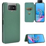 For Asus Zenfone 7 ZS670KS / ZenFone 7 Pro ZS671KS Carbon Fiber Texture Horizontal Flip TPU + PC + PU Leather Case with Card Slot(Green)