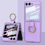 For Samsung Galaxy Z Flip6 GKK Integrated Ultra-thin Leather Phone Case with Ring Holder(Purple)