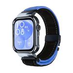 For Huawei Watch Fit3 Brushed Metal Silver Frame Watch Band(Black Blue)