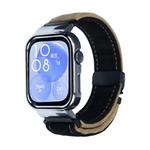 For Huawei Watch Fit3 Brushed Metal Silver Frame Watch Band(Black Dark Brown)