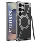 For Samsung Galaxy S25 Ultra 5G GKK Electroplating Leather Z-Shape MagSafe Phone Case, Not Included Pen(Black)